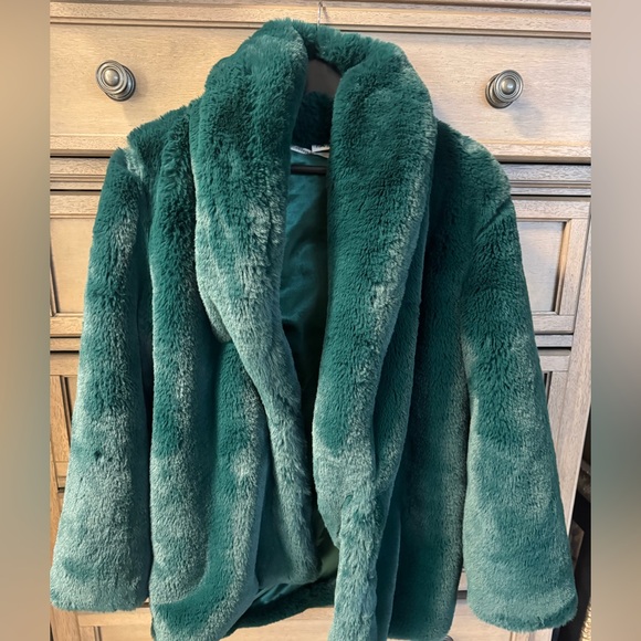 Somedays Lovin Forest Teal Green Faux Fur Jacket Coat - Picture 3 of 6